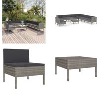 vidaXL 12 pcs. Garten Lounge Set mit Auflagen Poly Rattan Grau - Garniture de canapé de jardin - Garniture de canapé de jardin - Garniture de canapé de jardin