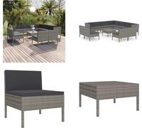 vidaXL 12 pcs. Garten Lounge Set mit Auflagen Poly Rattan Grau - Garniture de canapé de jardin - Garniture de canapé de jardin - Garniture de canapé de jardin