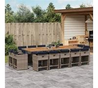 vidaXL 15-delige Tuinset met kussens poly rattan grijs3278005 Gris G
