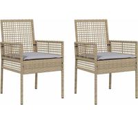 vidaXL Chaise de jardin avec coussins, lot de 2, beige, 55 x 53 x 85 cm, rotin synthétique