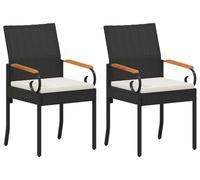 vidaXL Chaises de jardin, lot de 2, noir et blanc crème, en polyrotin et acacia