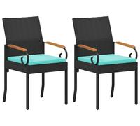 vidaXL Chaises de jardin, lot de 2, noir et turquoise, en polyrotin et acacia