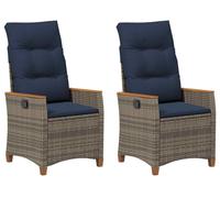 vidaXL Chaise de jardin réglable, lot de 2, gris et bleu marine, en polyrotin