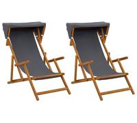vidaXL : 2 chaises longues, 3 positions, en bois d'eucalyptus massif, couleur gris