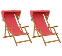 vidaXL : 2 chaises longues, 3 positions, en bois d'eucalyptus massif, couleur rouge