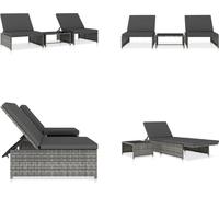 vidaXL : 2 chaises longues en résine tressée grise avec table - Chaise longue - Ensemble de chaises longues - Hamac balancier - Hamacs balanciers