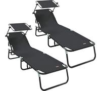 vidaXL Transat pliable, lot de 2, noir, 190 x 57 x 81 cm, Oxford