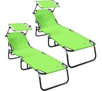 vidaXL Transat pliable, lot de 2, vert, 190 x 57 x 81 cm, Oxford