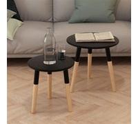 vidaXL 2-delige Bijzettafelset massief grenenhout zwart244735 Noir G