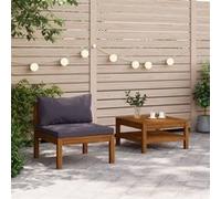 vidaXL Ensemble de salon de jardin 2 pièces en acacia avec coussins gris foncé