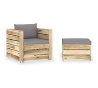 vidaXL Ensemble salon de jardin 2 pièces avec coussins Vert bois imprégné