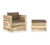 vidaXL Ensemble salon de jardin 2 pièces avec coussins Vert Bois imprégné