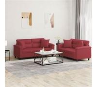 vidaXL 2-delige Loungeset met kussens kunstleer wijnrood3202375 Rouge G