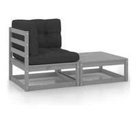 vidaXL 2-delige Loungeset met kussens massief grenenhout grijs805752 G