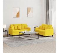 vidaXL Canapés 2 Pièces avec Coussins - Jaune Clair Tissu