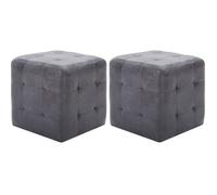 vidaXL 2X Poufs Tabouret Cube de Salle de Séjour Repose-Pied de Salon Ottoman Chambre à Coucher Maison Intérieur Confortable Gris Similicuir Daim
