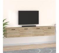 vidaXL 2x Armoires Murales Armoire Suspendue Centre de Divertissement Flottante Salon Salle de Séjour intérieur Chêne Sonoma 100x36,5x35 cm Marron