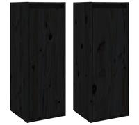 vidaXL 2X Armoires Murales Armoires Flottantes Suspendues Meubles de Rangement Salon Salle de Séjour Intérieur Noir 30x30x80 cm Bois de Pin Massif