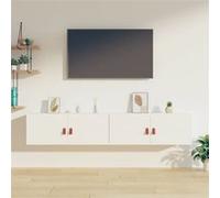 vidaXL 2x Armoires Murales Centres de Divertissement Flottantes Armoires de Rangement Salon Salle de Séjour Blanc 80x30x30 cm Bois de Pin Massif Blanc G
