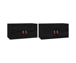 vidaXL 2X Armoires Murales Centres de Divertissement Flottantes Armoires de Rangement Salon Salle de Séjour Noir 60x30x30 cm Bois de Pin Massif