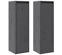 vidaXL 2X Bois de Pin Massif Armoires Murales Armoires Flottantes Armoires Suspendues Meubles de Rangement Salon Maison Gris 30x30x100 cm