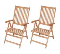 vidaXL 2X Bois de Teck Solide Chaises Inclinables de Jardin Chaise de Patio Fauteuil de Terrasse Fauteuil de Balcon Chaise d'Extérieur Salle à Manger