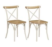 vidaXL 2X Bois Manguier Solide Chaise à Dossier Croisé Blanc Chaise de Cuisine