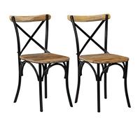 vidaXL 2X Bois Manguier Solide Chaise à Dossier Croisé Noir Chaise de Cuisine