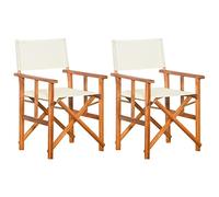 vidaXL 2X Bois Massif d'Acacia Chaises de Metteur en Scène Chaises de Camping Chaises de Plage Chaises de Jardin Chaises d'Extérieur Marron et Blanc