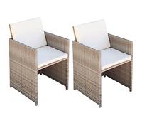 vidaXL Chaises de jardin 2 pcs. avec coussins Poly Rattan Beige