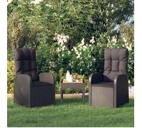vidaXL Chaises longues de jardin 2 pcs. avec coussins Poly rotin noir