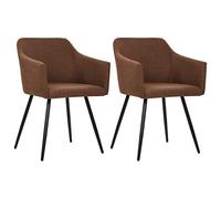 vidaXL 2X Chaises de Salle à Manger Chaises à Dîner Chaises de Repas Fauteuils de Salle à Manger Cuisine Maison Intérieur Marron Tissu