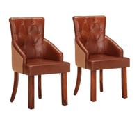 vidaXL 2X Chaises de Salle à Manger Chaises de Cuisine Chaises à Dîner Sièges de Salle à Manger Cuisine Intérieur Marron Cuir de Chèvre Véritable