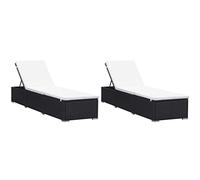 vidaXL Bains de soleil avec support 2 pcs. Poly rotin noir