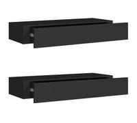 vidaXL 2X Etagères à Tiroirs Murales Etagères Flottantes Suspendues Supports Muraux Salon Salle de Séjour Maison Intérieur Noir 60x23,5x10 cm MDF