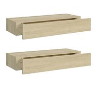 vidaXL 2X Etagères à Tiroirs Murales Etagères Flottantes Suspendues Supports Muraux Salon Salle de Séjour Maison Intérieur Chêne 60x23,5x10 cm MDF