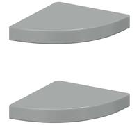 vidaXL 2X Etagères d'angle Flottantes Etagères Murales Bibliothèque Supports Panneaux Muraux Salon Chambre Intérieur Gris Brillant 25x25x3,8 cm MDF