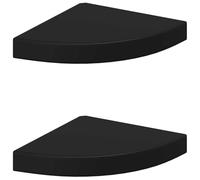 vidaXL 2X Etagères d'angle Flottantes Etagères Murales Bibliothèque Supports Panneaux Muraux Salon Chambre Bureau Intérieur Noir 25x25x3,8 cm MDF