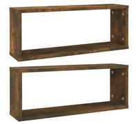 vidaXL 2X Étagères Murales Cube Suspendues Étagères Flottantes Organisateur de Stockage Rangement Intérieur Chêne Fumé 60x15x23 cm Bois