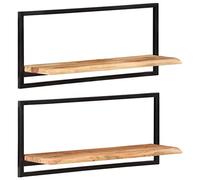 vidaXL 2X Étagères Murales Suspendues Étagères Flottantes Organisateur Salle de Séjour Chambre Intérieur 80x25x35 cm Bois d'Acacia et Acier