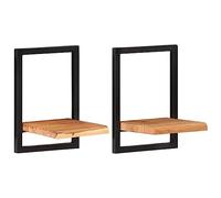vidaXL 2X Étagères Murales Suspendues Étagères Flottantes Organisateur Salle de Séjour Chambre Intérieur 25x25x35 cm Bois d'Acacia et Acier