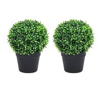vidaXL 2X Plantes de Buis Artificiel avec Pots Boule Fausse Plante Réaliste Décor Floral Décoration d'Extérieur Jardin Salon Vert 27 cm