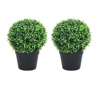 vidaXL 2X Plantes de Buis Artificiel avec Pots Boule Fausse Plante Réaliste Décor Floral Décoration d'Extérieur Jardin Salon Vert 37 cm