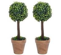 2x Plantes de Buis Artificiel avec Pots Boule Fausse Plante Réaliste Décor Floral Décoration d'Extérieur Jardin Salon Vert 33 cm