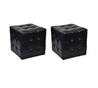 vidaXL 2X Pouf Cube Capitonné Noir Similicuir Salon Canapé Siège Repose-Pied