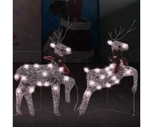 vidaXL 2x Rennes de Noël Rennes Éclairés Décoration de Vacances Ornement de Noël Décoration de Fête Maison Intérieur Doré 40 LED Acrylique Doré G