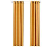 vidaXL 2X Rideaux Occultants Aspect de Lin à Œillets Rideaux de Fenêtre Salon Salle de Séjour Chambre à Coucher Maison Intérieur Jaune 140x225 cm