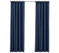 vidaXL 2X Rideaux Occultants Aspect de Lin avec Crochets Rideaux de Fenêtre Salon Salle de Séjour Chambre à Coucher Maison Intérieur Bleu 140x225 cm