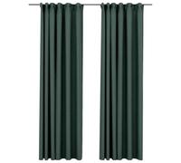 vidaXL 2X Rideaux Occultants Aspect de Lin avec Crochets Rideaux de Fenêtre Salon Salle de Séjour Chambre à Coucher Maison Intérieur Vert 140x225 cm