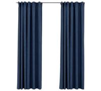vidaXL 2X Rideaux Occultants Aspect de Lin avec Crochets Rideaux de Fenêtre Salon Salle de Séjour Chambre à Coucher Maison Intérieur Bleu 140x245 cm